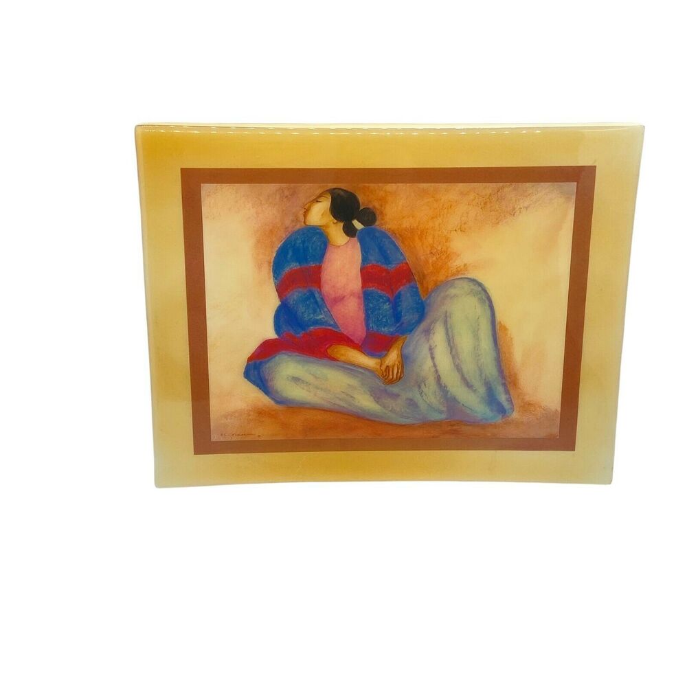 R.C Gorman Multicolor Rectangular Shaped Women With Blue Blanket Wall Tile